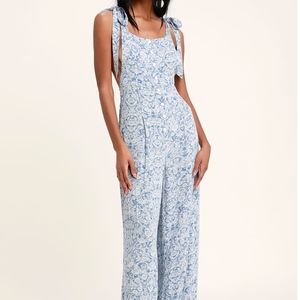 Wide-Leg Overalls "Sugar Sand" Blue Print